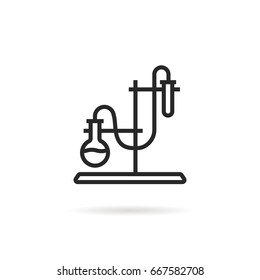 laboratory experience test tube logo. concept of creation experimental solution in classroom or chemistry. stroke flat logotype or linear graphic art design illustration isolated on white background