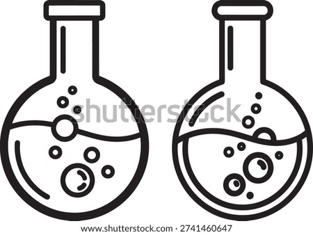 Laboratory experiment equipment flask Silhouette set. Science research flask. Vector elements.