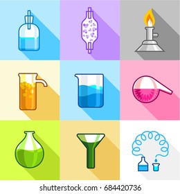 Laboratory experiment icons set, flat style