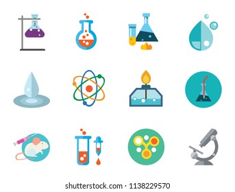 Laboratory experiment  icons set with microscope, test tubes and lab rat. Vector icons