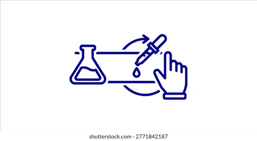 Laboratory experiment process outline icons set. science research, chemical flask, pipette dropper, hand click, automation cycle, lab workflow, analysis, innovation, technology