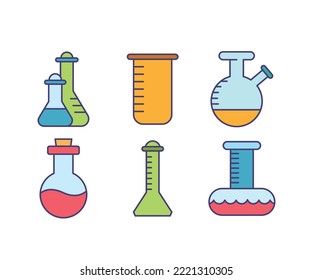 conjunto de iconos del matraz y del vaso de precipitados de laboratorio