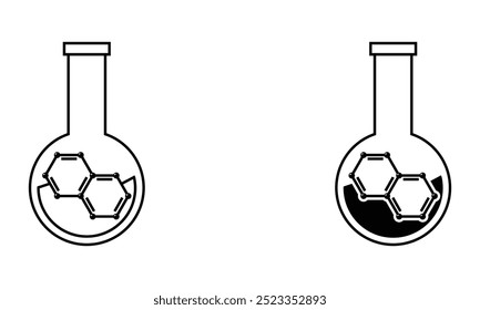 Frasco de frasco de laboratório com estrutura molecular, ilustração do experimento de química e ícone de síntese de química orgânica vetor