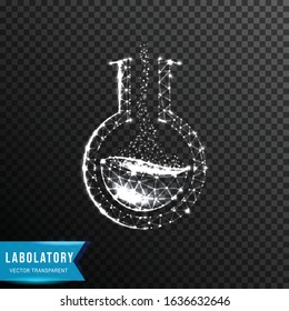 laboratory flask, corona virus from connecting dot and line. light effect. vector illustration, isolated on transparent background