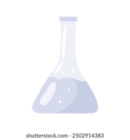 Laboratory flask doodle illustration isolated. Blue liquid in glass.