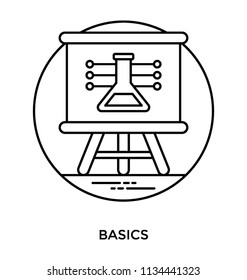 A laboratory flask embedded on whiteboard is simple icon of basic science