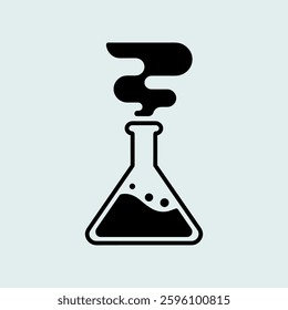 A laboratory flask emitting thick smoke or vapor, representing an ongoing chemical reaction, scientific experiment, or volatile reaction in a controlled setting