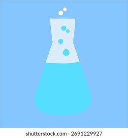 Frasco de laboratorio lleno de espumoso líquido y burbujas, mostrando actividad química en un laboratorio de ciencias, estilo de diseño de arte plano.

