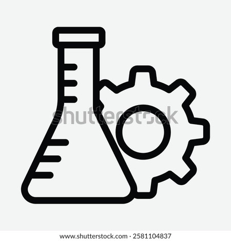 Laboratory Flask and Gear Icon. Line Art Icon of Flask and Gear for Research and Technology. Flask and Gear Icon Vector.