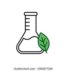 matraz de laboratorio con icono de hoja verde 