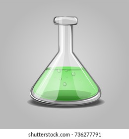 laboratory flask with green liquid