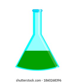 laboratory flask with green liquid, vector illustration