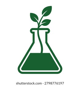 Laboratory flask with growing plant sprout vector icon laboratory chemistry research environment experiment glassware illustration seedling