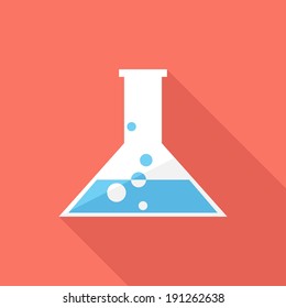 Laboratory flask icon. Flat design style modern vector illustration. Isolated on stylish color background. Flat long shadow icon. Elements in flat design.