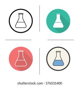 Laboratory flask icon. Flat design, linear and color styles. Science lab beaker with liquid. Isolated vector illustrations