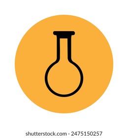 Icono de matraz de laboratorio sobre fondo naranja en forma de círculo. Ilustración vectorial de frasco de vidrio vacío