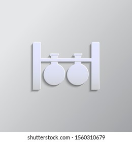 laboratory, flask, icon paper style. Grey color vector background