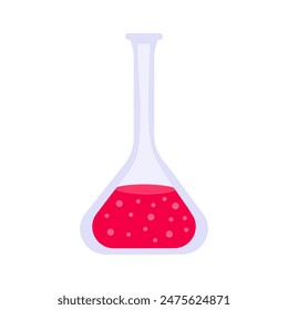 Laboratory flask icon with red solution. Chemical laboratory flask with liquid