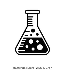 Icono de frasco de laboratorio que representa la ciencia y la química. Antecedentes incluidos.