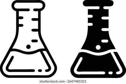 Laboratory Flask Icon Set – Black and White Science Chemistry Symbol Vector Illustration