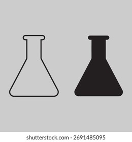 Laboratory Flask Icon Set vector illustration Outline and Solid Black Erlenmeyer Flask Silhouettes for Science, Education, and UI Design Themes