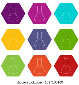 Laboratory flask icons 9 set coloful isolated on white for web