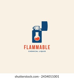 Laborflasche und Kombination aus leichterem Logo. Entzündbares chemisches flüssiges kreatives Vektorsymbol