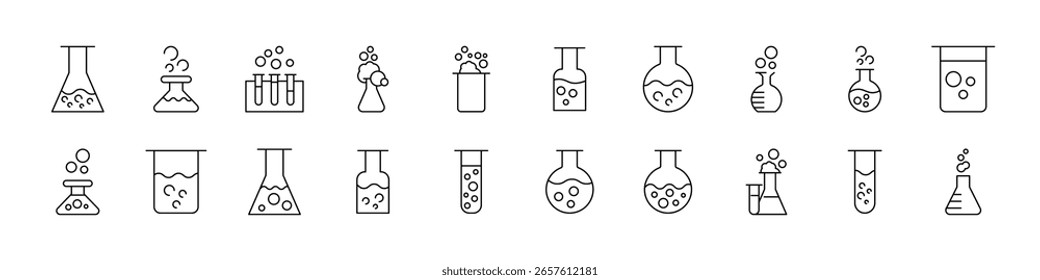 Laboratory Flask Line Icon Bundle. Outline Signs for Graphic and Web Design, Apps, Adverts, Various Cards