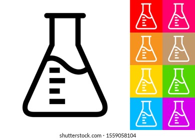 Laboratory Flask. Line Icon With Different Color Background.