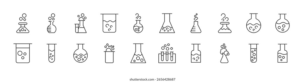 Embalagem Do Ícone Da Linha Do Frasco Do Laboratório. Outline Signs para Gráficos e Web Design, Apps, Anúncios, Vários Cartões