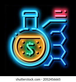 laboratory flask with liquid and banknote neon light sign vector. Glowing bright icon laboratory flask with liquid and banknote sign. transparent symbol illustration