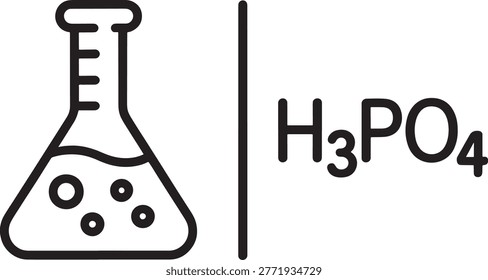 Laboratory flask with liquid and the chemical formula for phosphoric acid