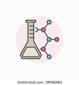 Laboratory flask with molecule icon - vector chemistry and science concept sign or logo element