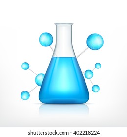 Laboratory flask with molecule. Vector icon. EPS10