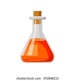 Laboratory flask with orange liquid. Vector illustration.