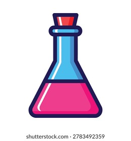Laboratory flask with pink liquid and blue neck cartoon style test tube