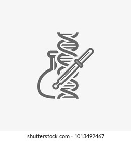 laboratory flask with pipette and dna vector icon