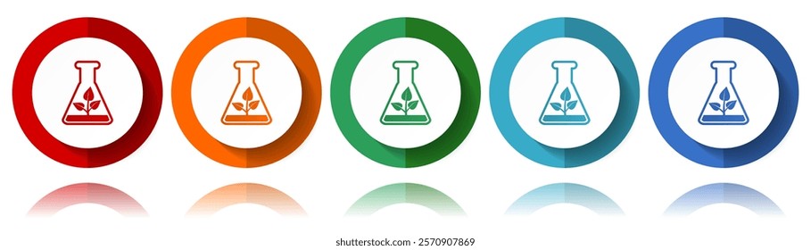 Laboratory flask with plan vector icons, flat icon set for logo design, webdesign and mobile applications, colorful web button collection in eps 10