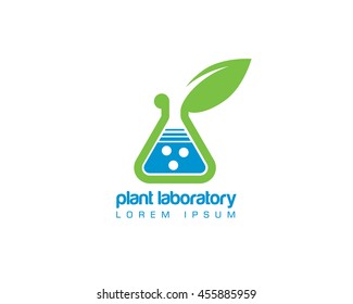 Laboratory flask and plant leaf (chemistry laboratory  hidroponia organica emblem)