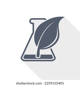 Laboratory flask with plant vector icon, biotechnology concept flat design illustration