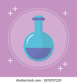 matraz de laboratorio con líquido púrpura sobre el diseño de la ilustración del vector de fondo rosa