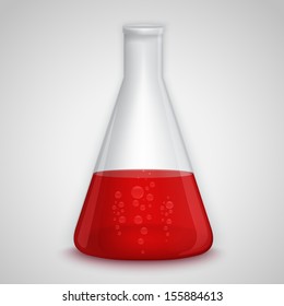 Laboratory flask with red liquid. Illustration contains gradient mesh