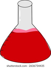 Laboratory Flask with Red Liquid Vector Illustration for Science Education, Chemistry Experiment, and Medical Research Design	