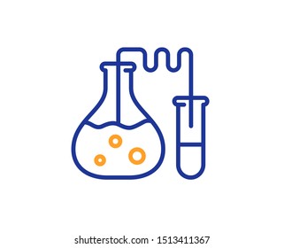 Laboratory flask sign. Chemistry lab line icon. Analysis symbol. Colorful outline concept. Blue and orange thin line chemistry lab icon. Vector