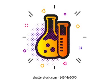 Laboratory flask sign. Halftone circles pattern. Chemistry lab icon. Analysis symbol. Classic flat chemistry lab icon. Vector