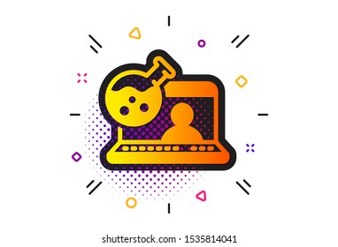 Laboratory flask sign. Halftone circles pattern. Online chemistry lab icon. Analysis symbol. Classic flat online chemistry icon. Vector