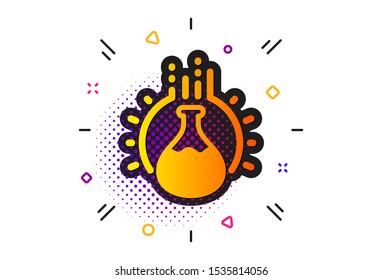 Laboratory flask sign. Halftone circles pattern. Chemistry experiment icon. Analysis symbol. Classic flat chemistry experiment icon. Vector