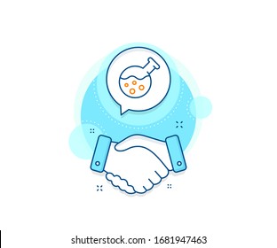 Laboratory flask sign. Handshake deal complex icon. Chemistry lab line icon. Analysis symbol. Agreement shaking hands banner. Chemistry lab sign. Vector