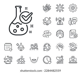 Laboratory flask sign. Online doctor, patient and medicine outline icons. Chemistry lab line icon. Analysis symbol. Chemistry lab line sign. Veins, nerves and cosmetic procedure icon. Vector