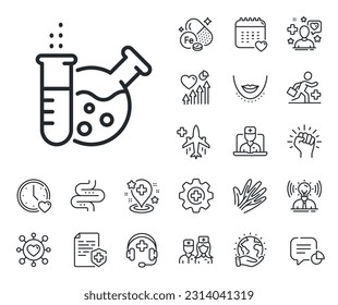 Laboratory flask sign. Online doctor, patient and medicine outline icons. Chemistry lab line icon. Analysis symbol. Chemistry lab line sign. Veins, nerves and cosmetic procedure icon. Vector